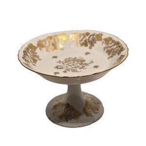 Vintage PORCELAINE De France Hand Painted Gold Roses Pedestal Cake Stand